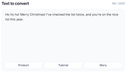 SayVocal text input filled with a Santa Christmas greeting.